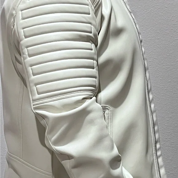 Zara Men's Cream Leather Bomber Jacket - Picture 3 of 5